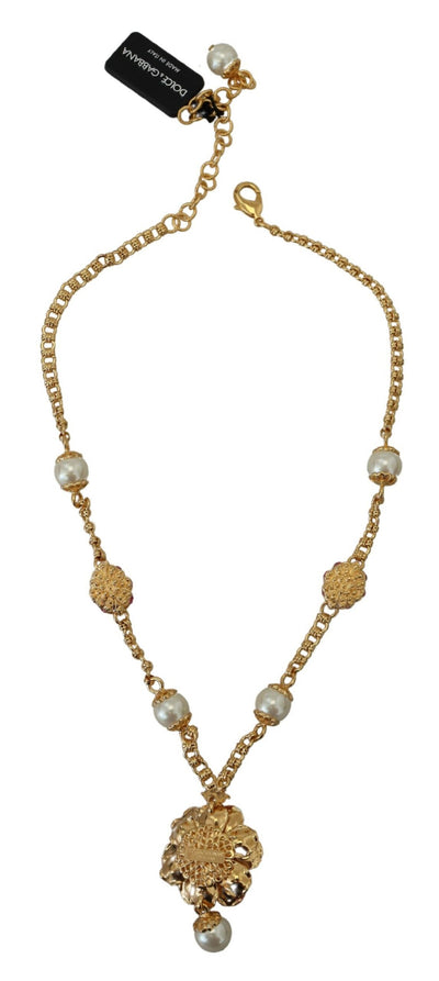 Gold Tone Floral Crystals Pink Embellished Necklace