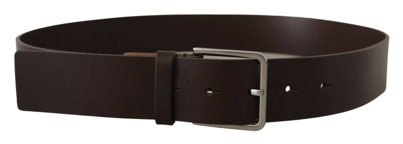 Brown Leather Logo Engraved Metal Buckle Dark