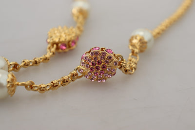 Gold Tone Floral Crystals Pink Embellished Necklace