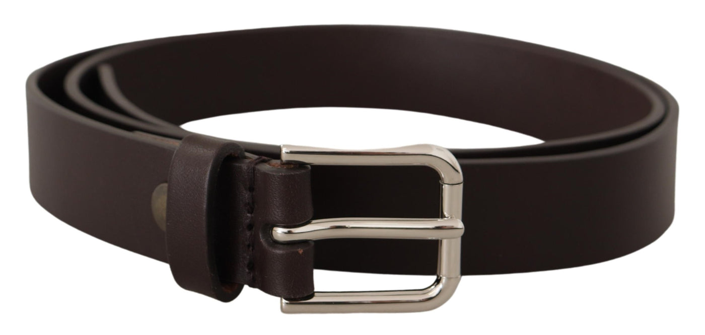 Dark Brown Calf Leather Logo Metal Buckle Belt