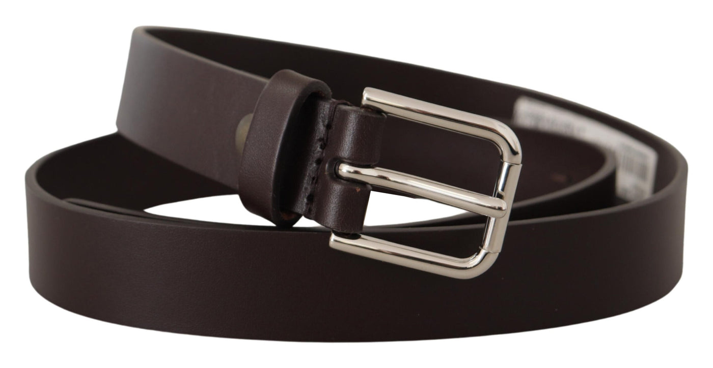 Dark Brown Calf Leather Logo Metal Buckle Belt