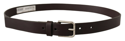 Dark Brown Calf Leather Logo Metal Buckle Belt