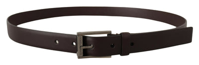 Brown Leather Silver Tone Metal Buckle Belt