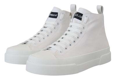 White Canvas Cotton High Tops Sneakers Shoes