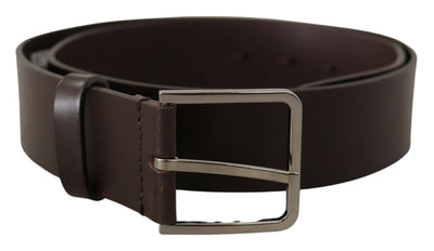 Brown Solid Calf Leather Logo Metal Buckle Belt