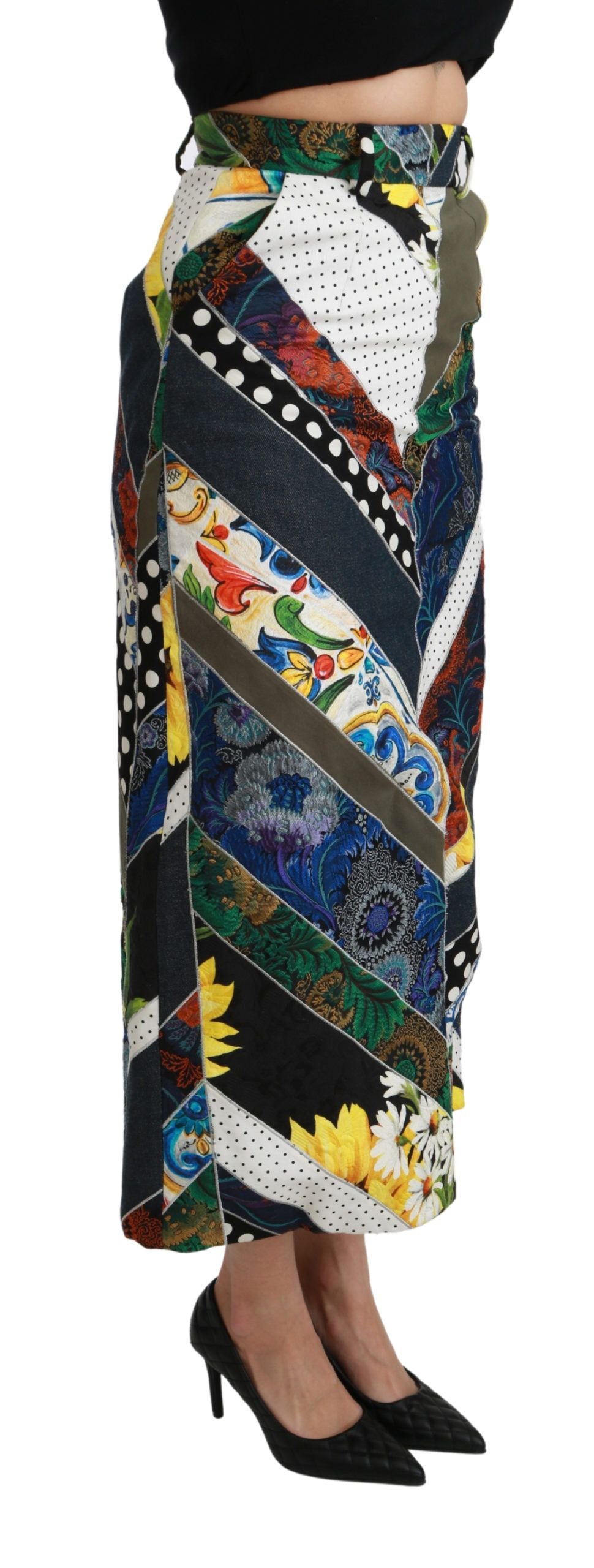 Multicolor Silk Geometric High Waist Maxi Skirt