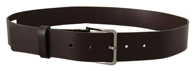 Brown Solid Calf Leather Logo Metal Buckle Belt