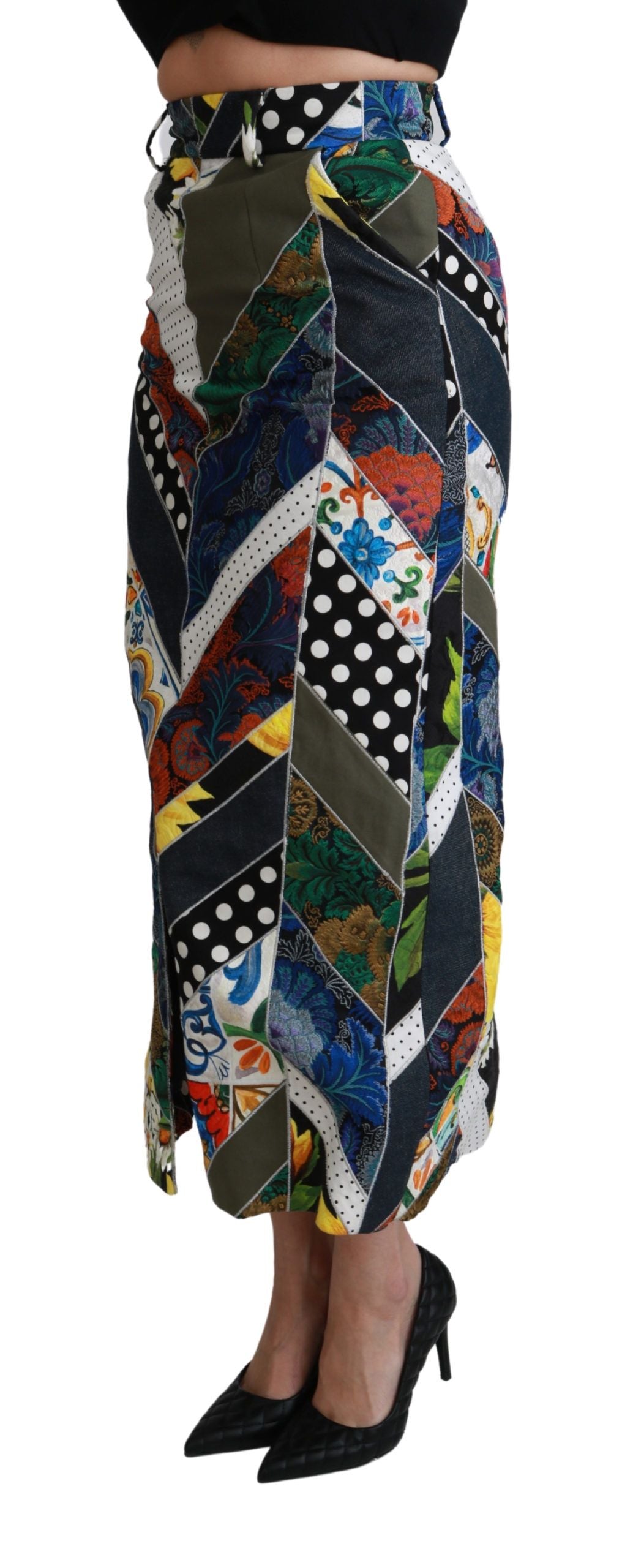 Multicolor Silk Geometric High Waist Maxi Skirt