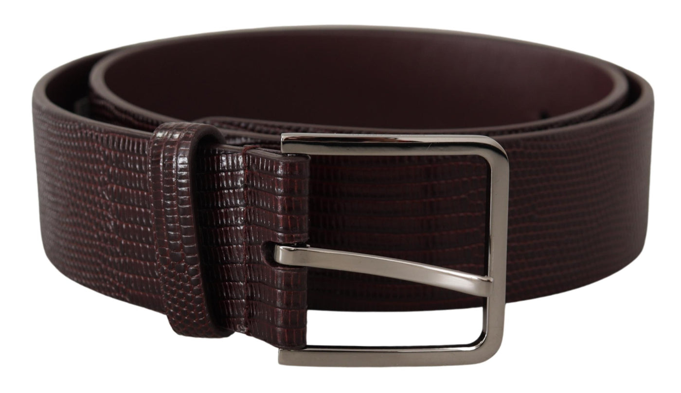 Dark Brown Calf Leather Silver Logo Metal Buckle Belt