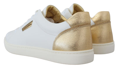 White Gold Leather Low Top Sneakers Shoes