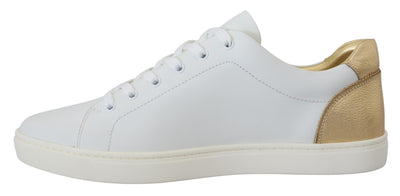 White Gold Leather Low Top Sneakers Shoes