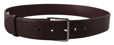 Dark Brown Calf Leather Silver Logo Metal Buckle Belt