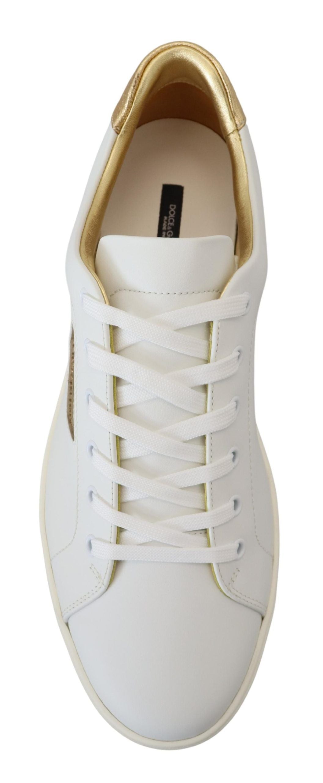 White Gold Leather Low Top Sneakers Shoes