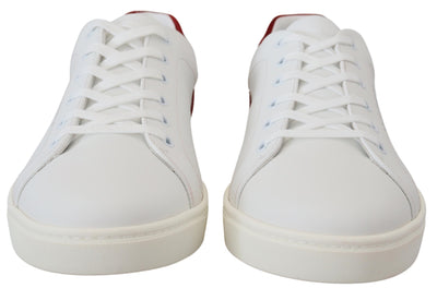 White Red Leather Low Top Mens Shoes Sneakers