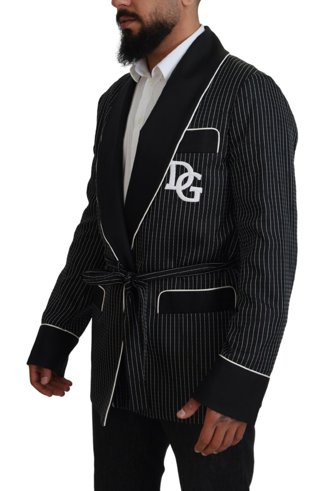 Black Robe Striped DG Patch Jacket Men Blazer