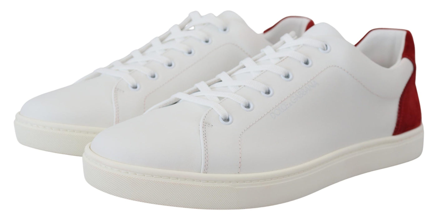 White Red Leather Low Top Mens Shoes Sneakers