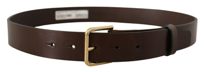 Brown Plain Calf Leather Gold Tone Buckle Belt