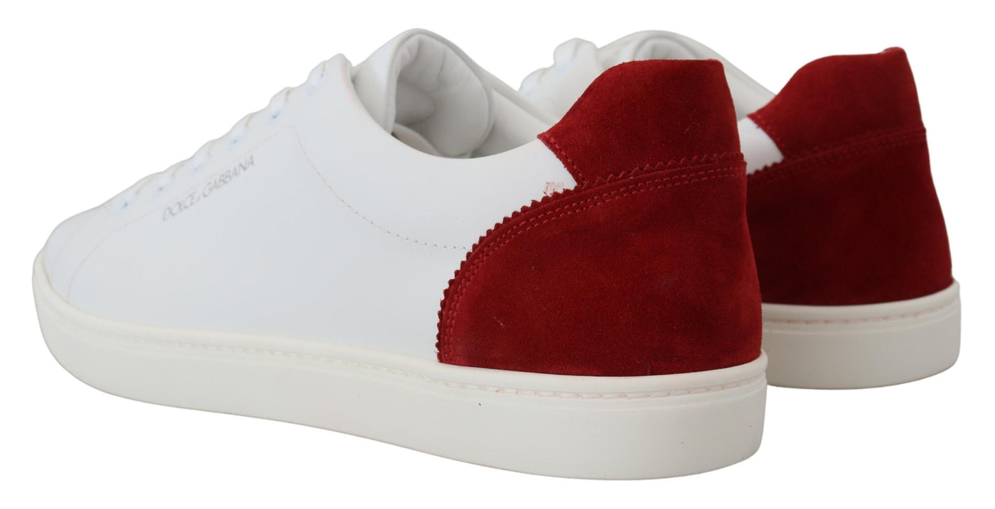 White Red Leather Low Top Mens Shoes Sneakers