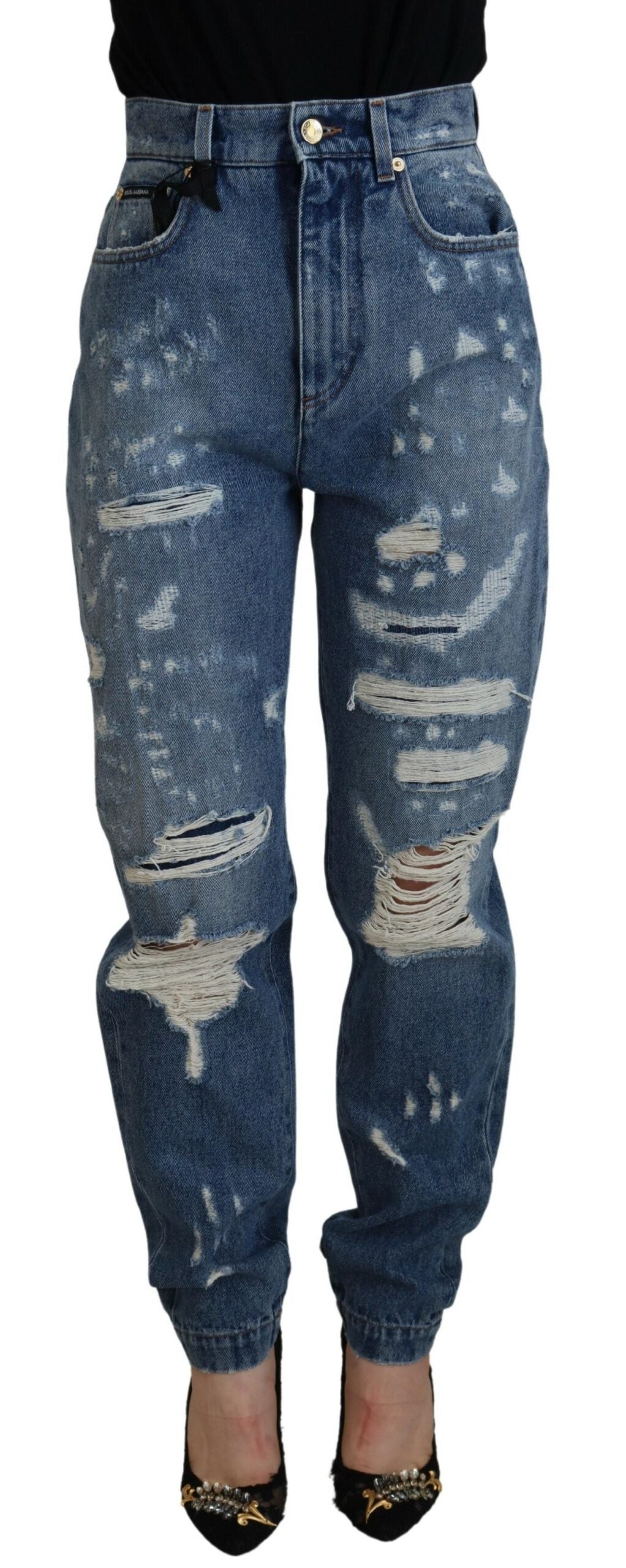 Blue Tattered Skinny Denim Cotton Jeans