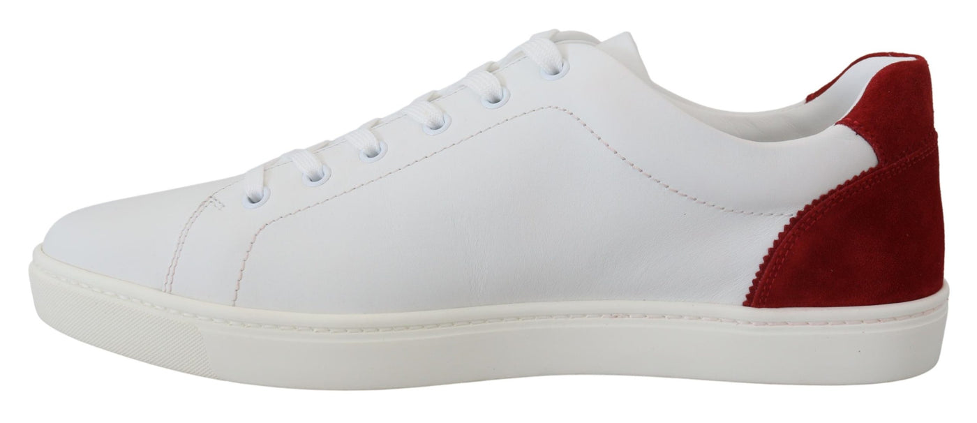 White Red Leather Low Top Mens Shoes Sneakers