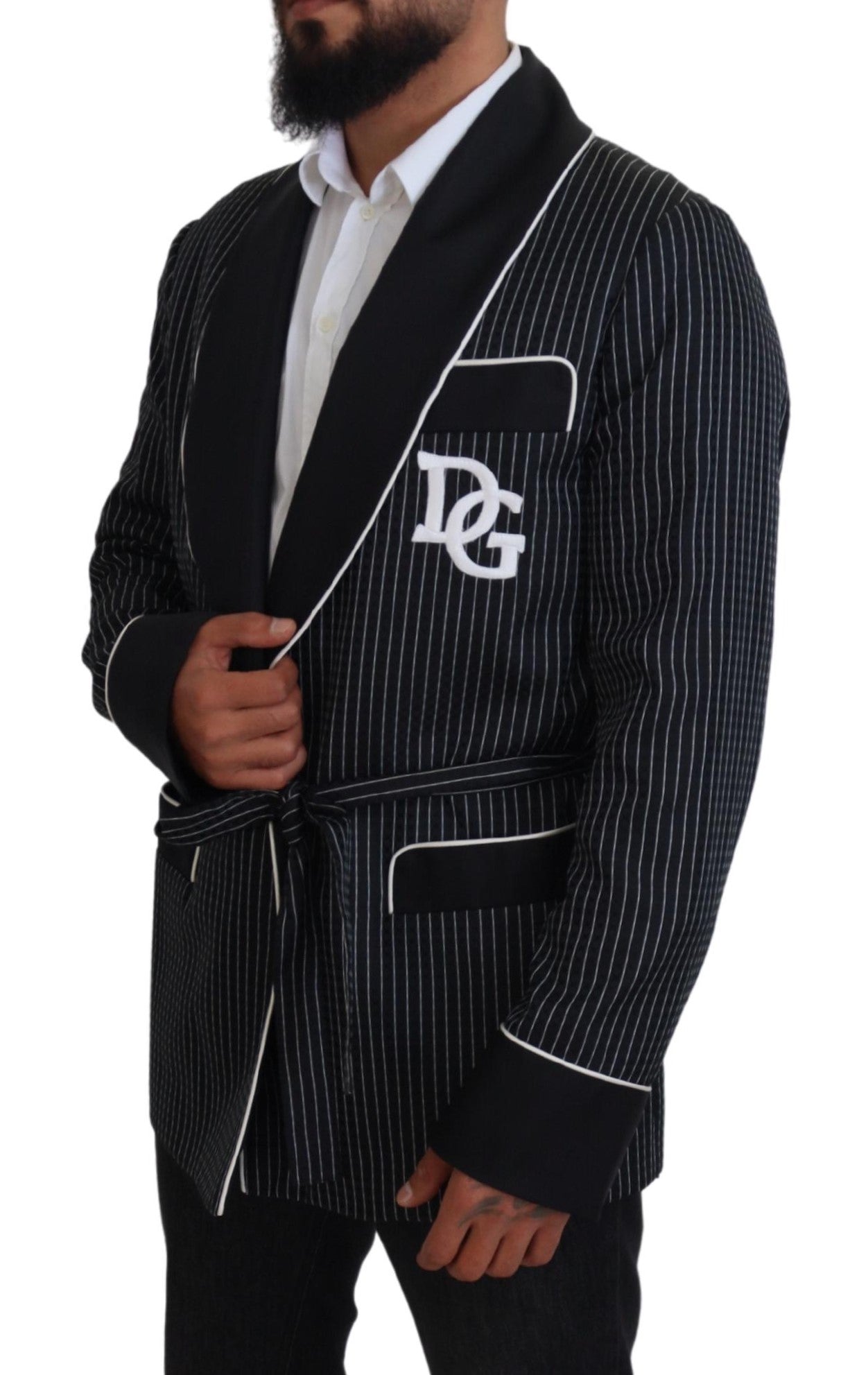 Black Robe Striped DG Patch Jacket Men Blazer