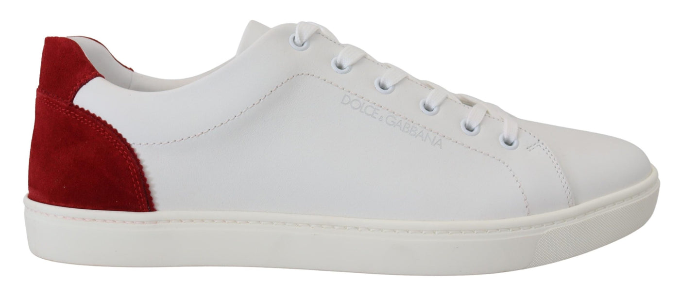 White Red Leather Low Top Mens Shoes Sneakers