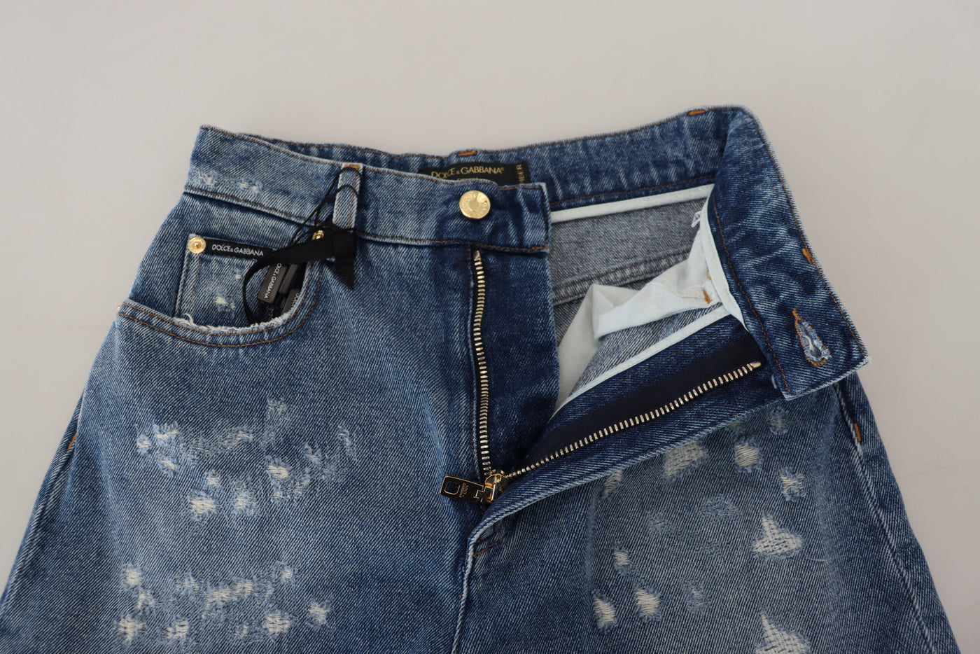 Blue Tattered Skinny Denim Cotton Jeans