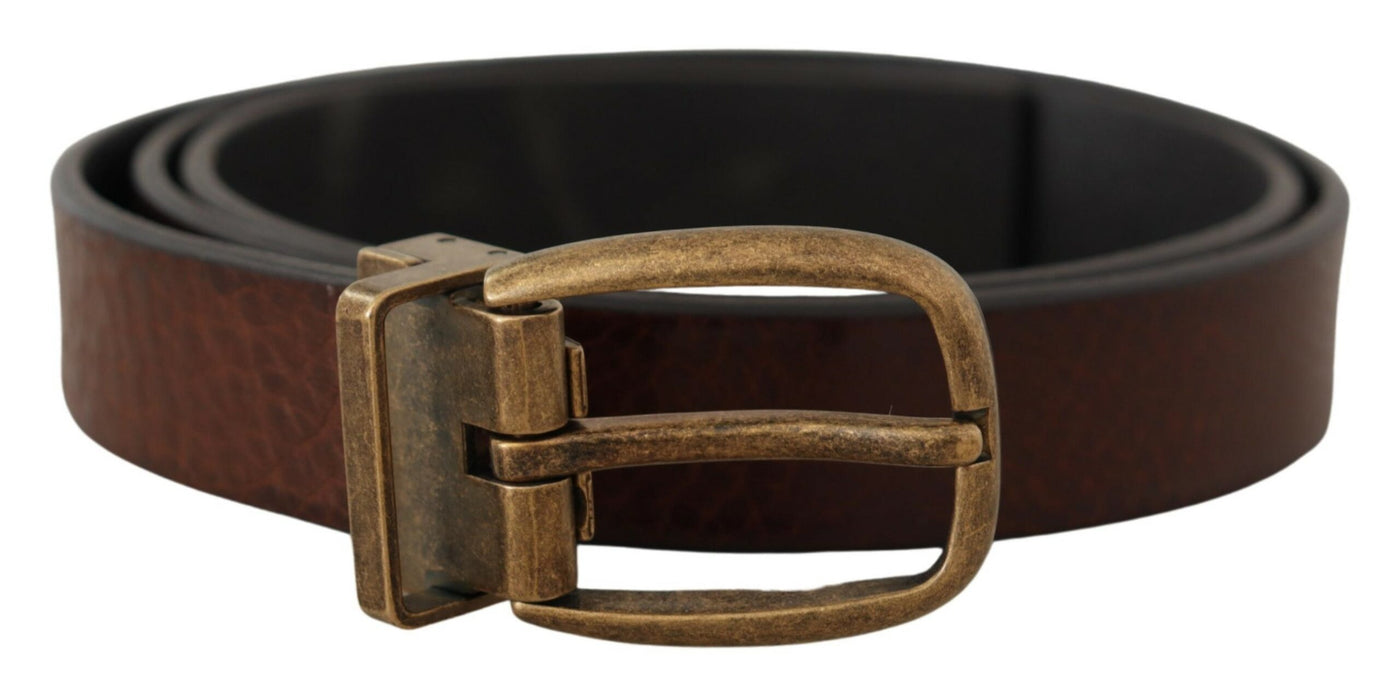 Brown Leather Vintage Style Brass Metal Buckle Belt