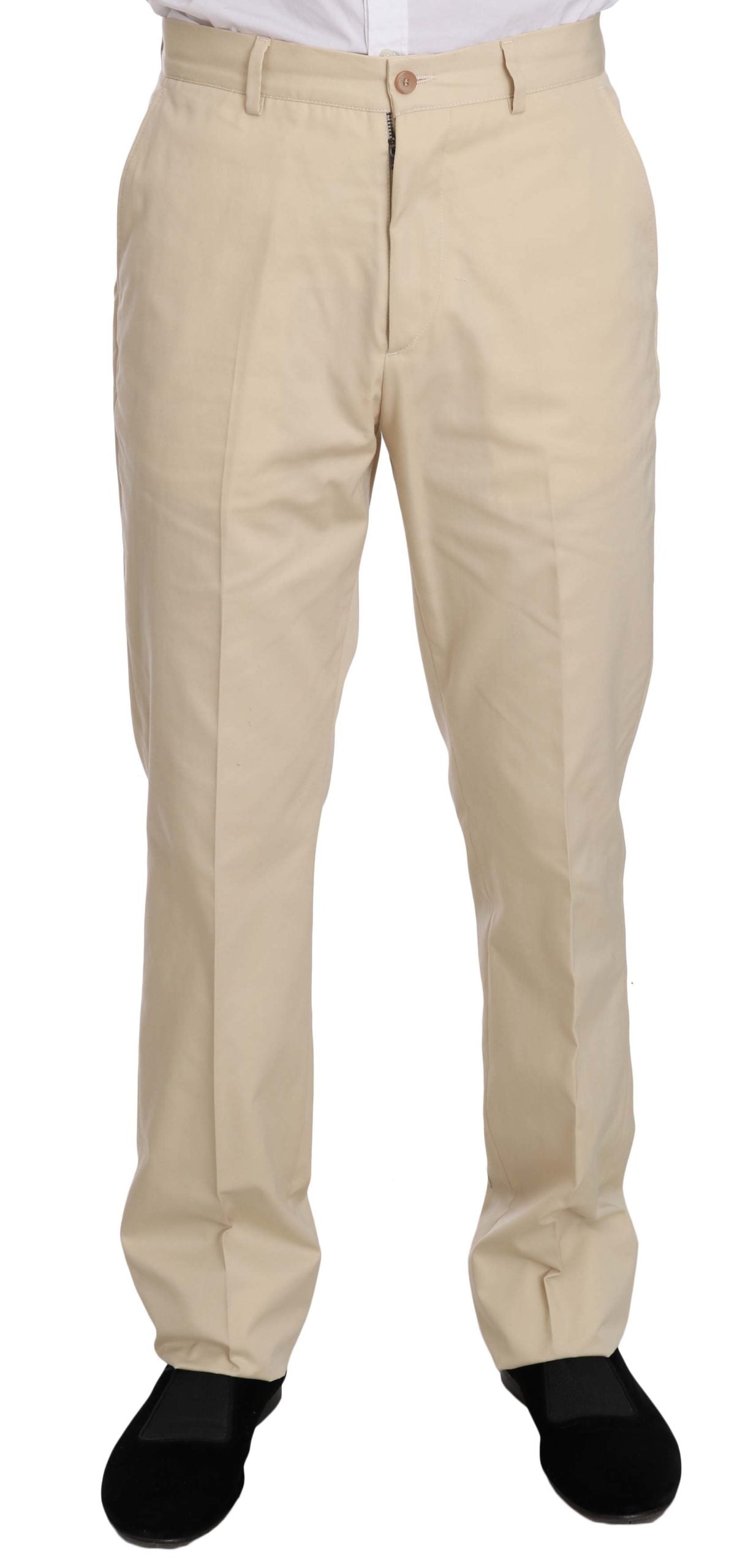 Two Piece 3 Button Beige Cotton Solid Suit