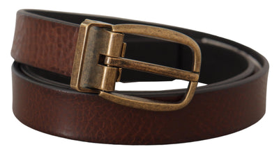 Brown Leather Vintage Style Brass Metal Buckle Belt