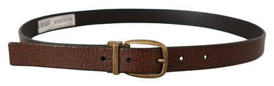 Brown Leather Vintage Style Brass Metal Buckle Belt