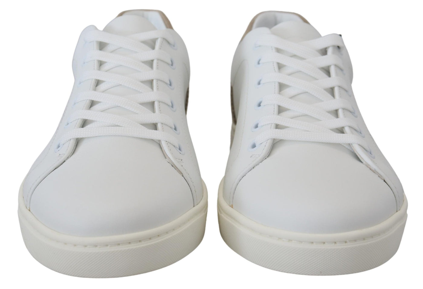 White Beige Leather Low Top Sneakers Shoes