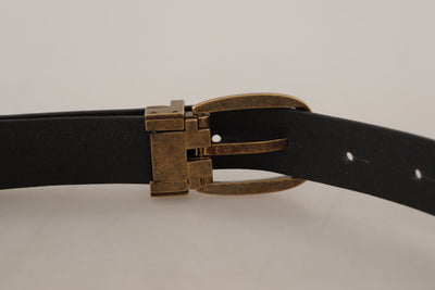 Brown Leather Vintage Style Brass Metal Buckle Belt