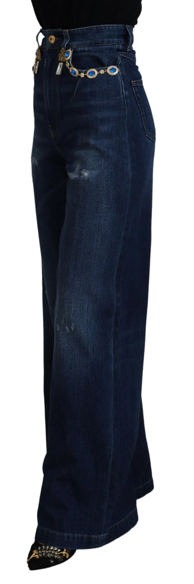 Blue Embellished Straight Denim Cotton Jeans