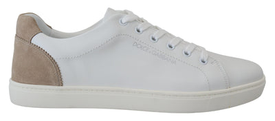 White Beige Leather Low Top Sneakers Shoes