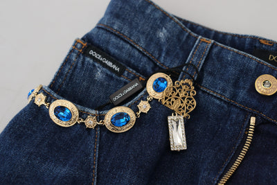 Blue Embellished Straight Denim Cotton Jeans