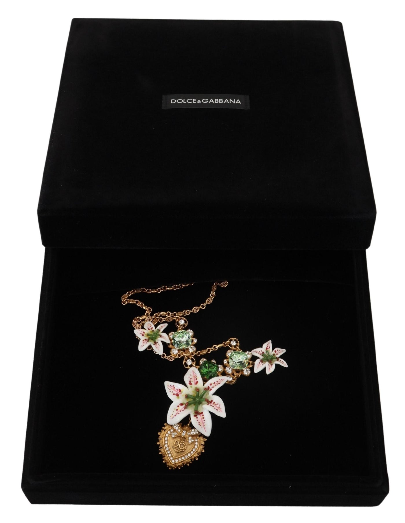 Gold White Lily Floral Devotion Heart Statement Necklace