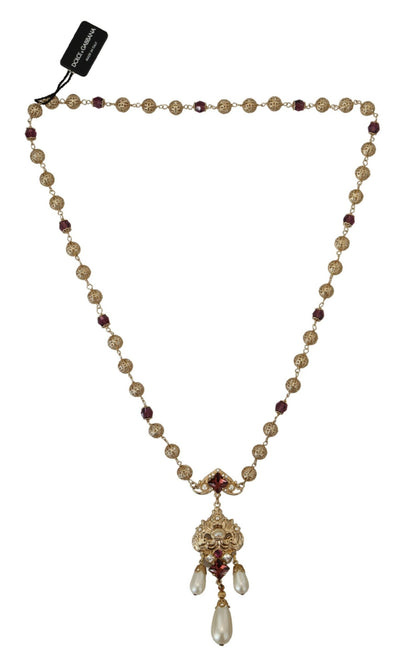 Gold Chain Brass Faux Pearl Crystal Sicily Necklace