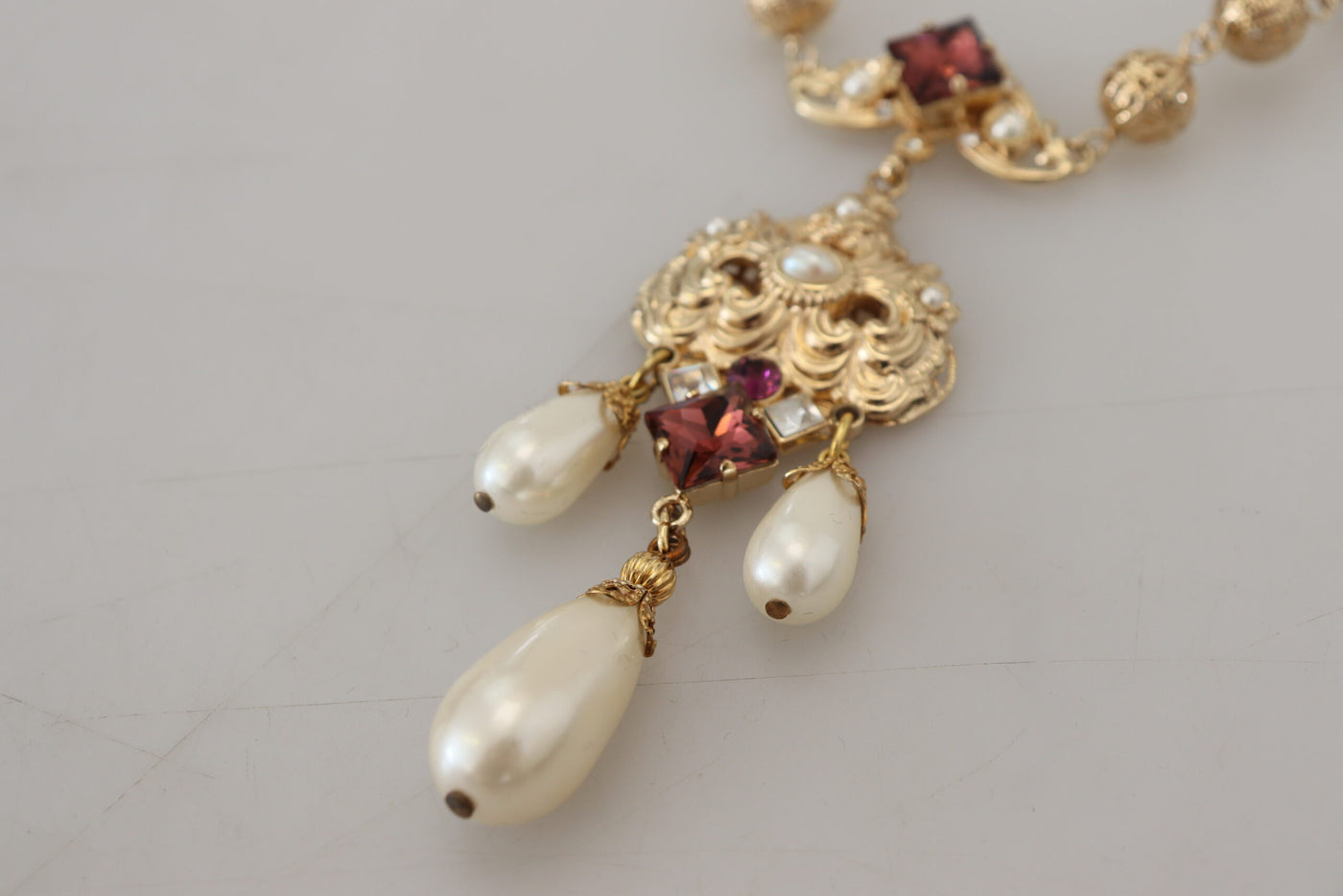 Gold Chain Brass Faux Pearl Crystal Sicily Necklace