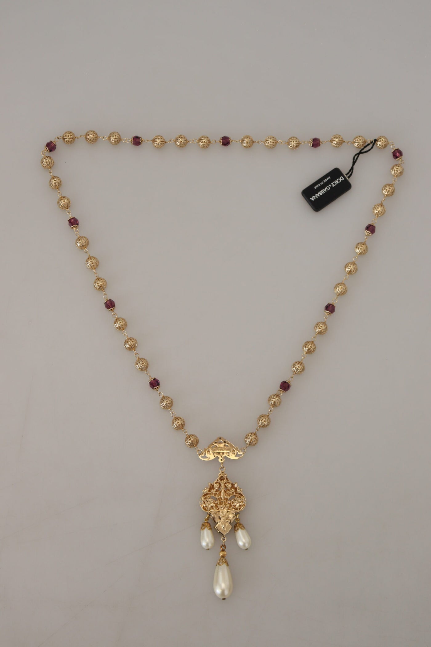 Gold Chain Brass Faux Pearl Crystal Sicily Necklace