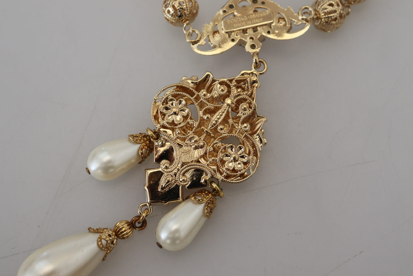 Gold Chain Brass Faux Pearl Crystal Sicily Necklace