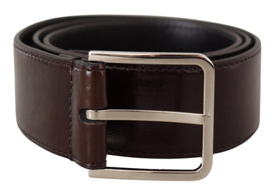 Brown Wide Patent Leather Buckle Silver Buckle Belt