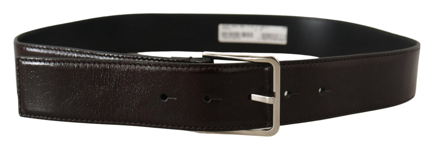 Brown Wide Patent Leather Buckle Silver Buckle Belt