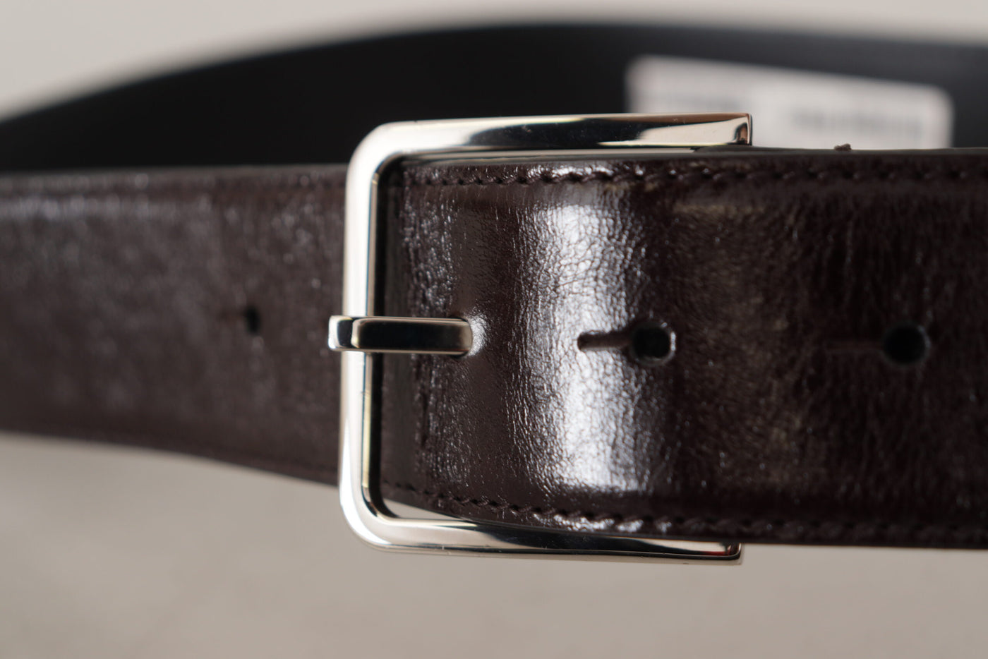 Brown Wide Patent Leather Buckle Silver Buckle Belt