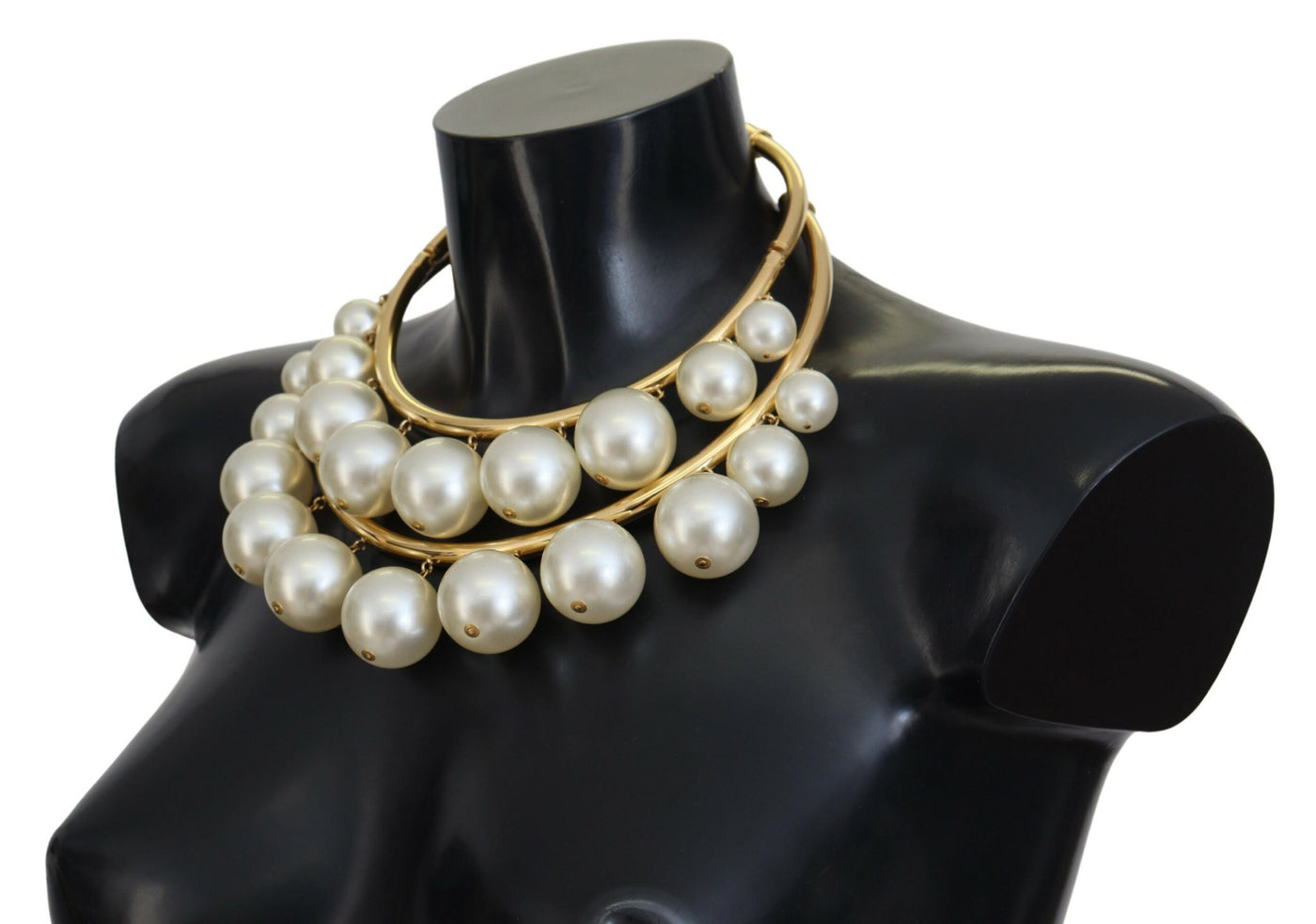 White Faux Pearl Embellished Brass Choker Necklace