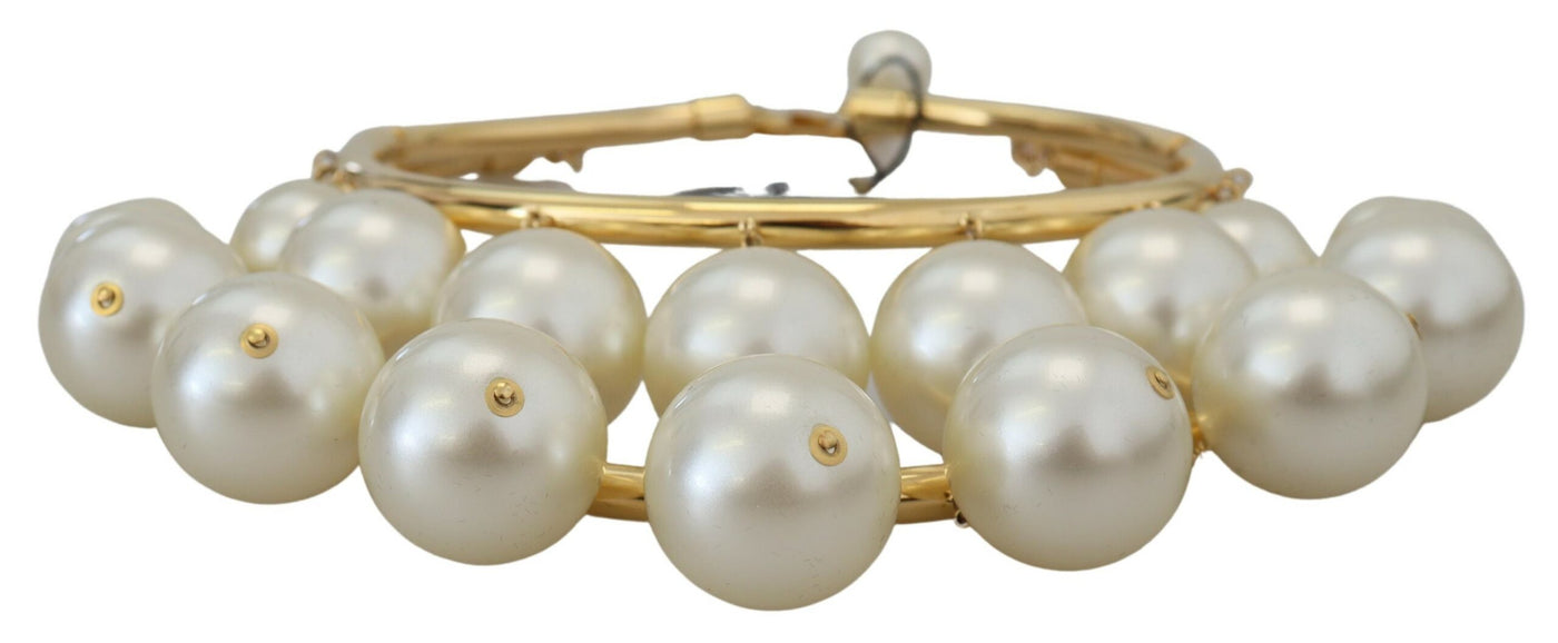 White Faux Pearl Embellished Brass Choker Necklace