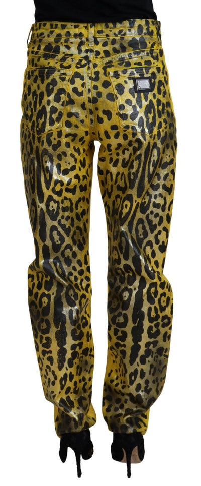 Yellow Leopard Cotton Straight Denim Jeans