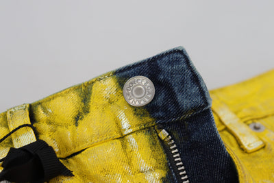 Yellow Leopard Cotton Straight Denim Jeans