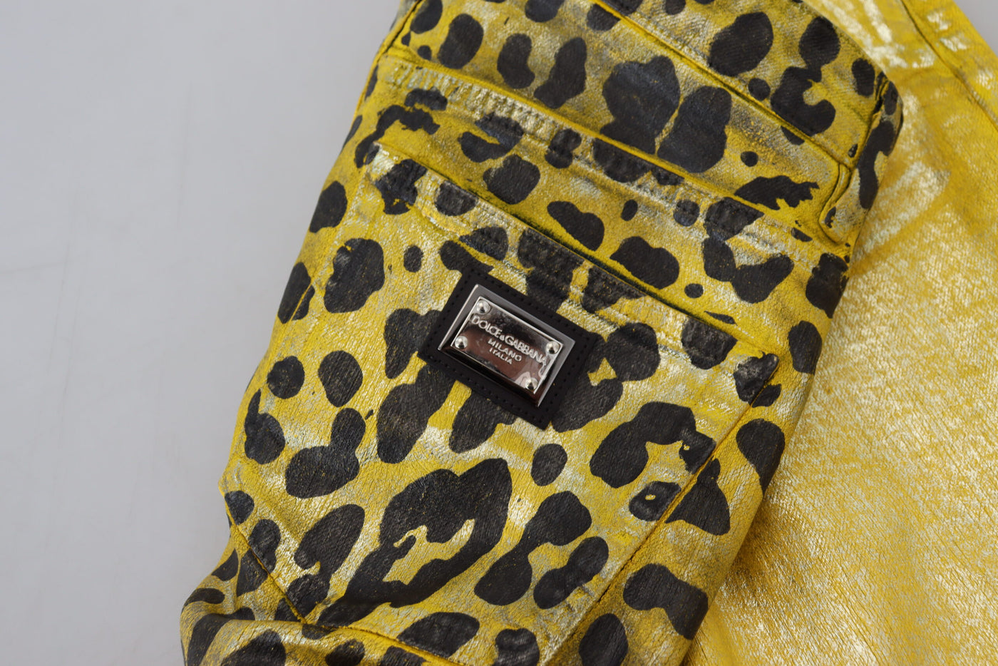 Yellow Leopard Cotton Straight Denim Jeans