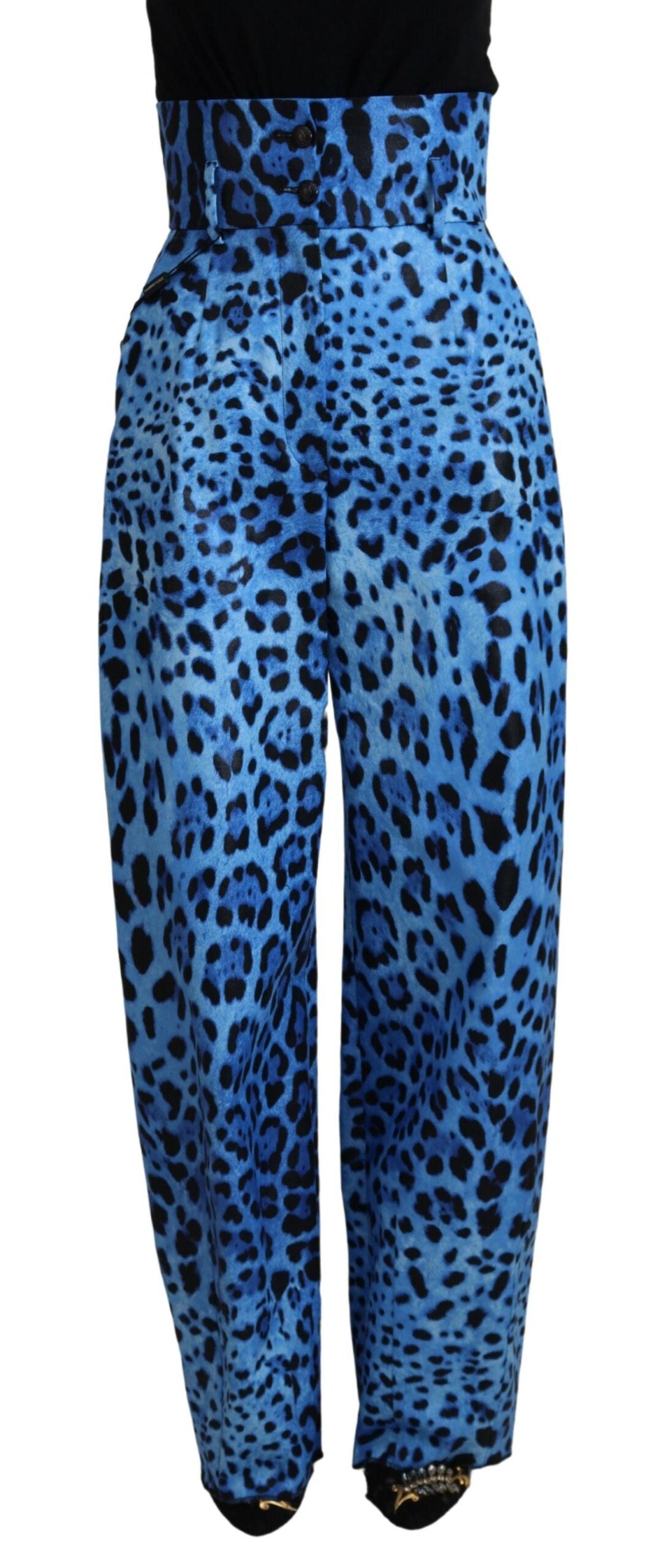 Blue Leopard Print High Waist Pants